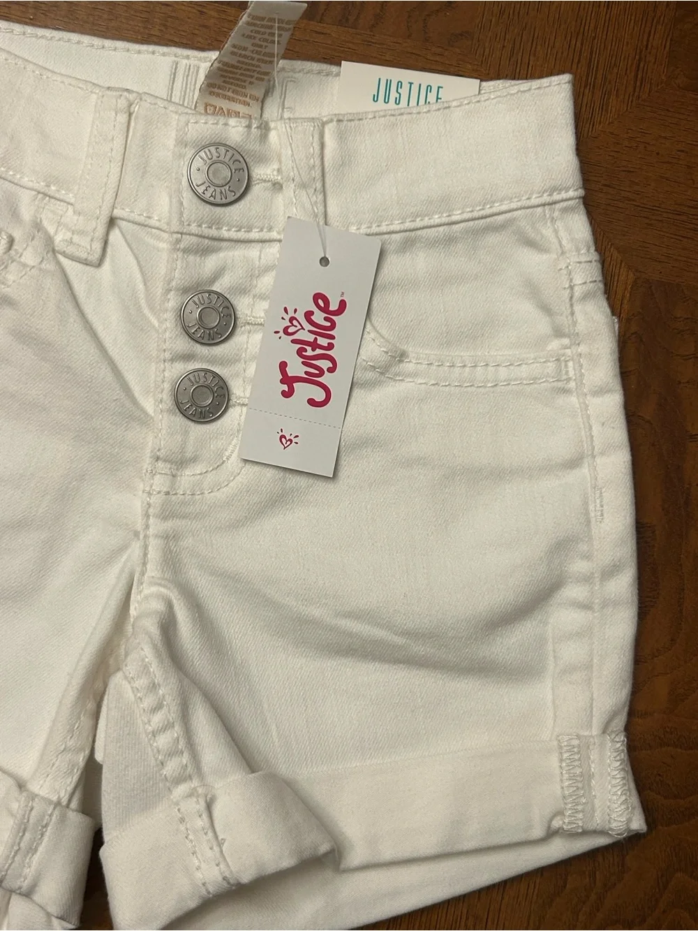Next-Girls Justice White Rolled-Hem Denim Shorts with Snap Fly Closure